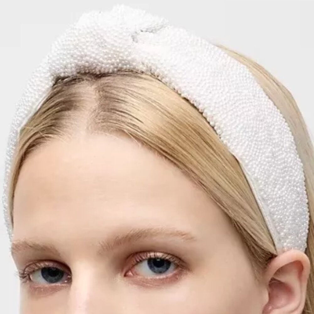 J. Crew White Beaded Turban Knot Headband